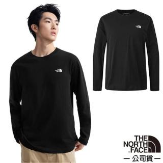 【The North Face】男 吸濕透氣純棉長袖圓領T恤.休閒套頭衫.運動上衣(8AT8-JK3 黑)