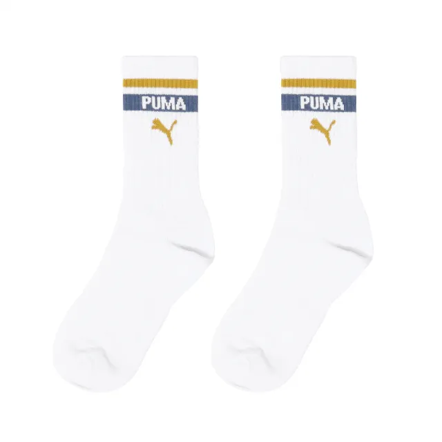 【PUMA】長襪 Fashion Crew Socks 白 藍 黃 復古 中筒襪 休閒襪 襪子(BB1444-03)