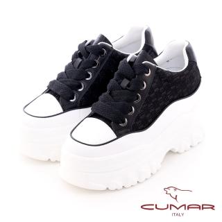 【CUMAR】輕量化超厚底臺綁帶休閒鞋(黑色)