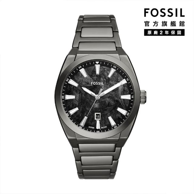 【FOSSIL 官方旗艦館】Everett 極簡礦黑手錶 鐵灰色不鏽鋼鍊帶 42MM FS6075