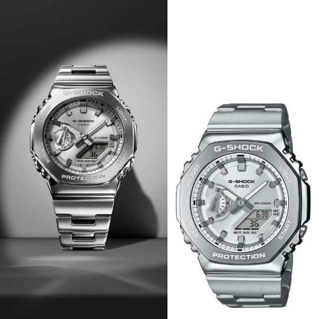 【CASIO 卡西歐】G-SHOCK八角不鏽鋼雙顯錶(GM-2110D-7A)