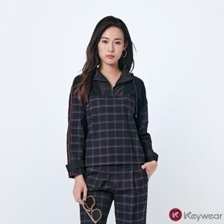 【KeyWear 奇威名品】連帽設計款休閒風格紋長袖上衣