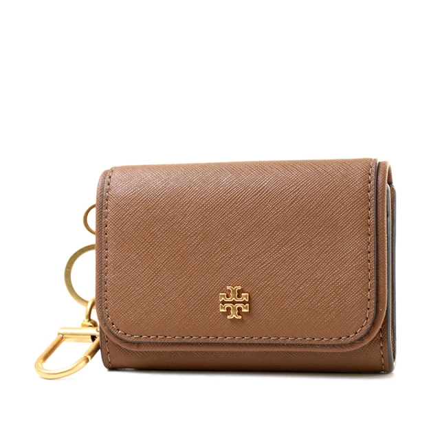 TORY BURCH 十字紋防刮翻蓋證件/零錢包-焦糖色