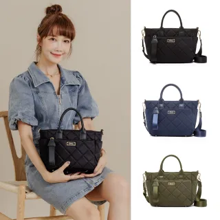 【FOCUS】菱格輕量防潑水真皮包包 拼接尼龍包/手提/斜背/托特包(防水包 F7220/3色可選)