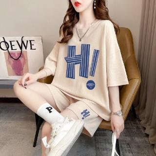【LANNI 藍尼】★大尺碼美式休閒運動套裝(上衣/女裝/T恤/休閒/百搭)