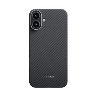 【PITAKA】iPhone16 Plus 航太纖維磁吸手機殼 經典黑(13g 全球最薄 MagSafe)