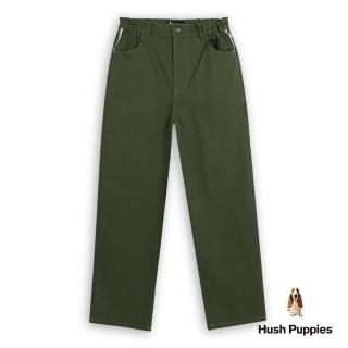 【Hush Puppies】女裝 長褲 素色品牌織帶腰鬆緊休閒寬褲(軍綠 / 44221103)