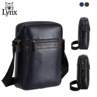 【Lynx】美國山貓頂級進口nappa軟皮商務直立式側揹包(藍色/黑色)