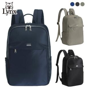 【Lynx】美國山貓防潑水尼龍布包 中型電腦後揹包 多隔層機能收納/筆電保護袋(藍色/灰色/黑色)