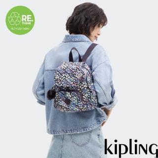 【KIPLING官方旗艦館】『猴子包』多彩印花拉鍊掀蓋後揹包-CITY PACK MINI