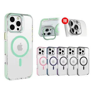 【RedMoon】APPLE iPhone16ProMax / i16Pro 金屬鏡頭立架 MagSafe磁吸雙料TPU+PMMA防摔手機殼(送3D鏡頭貼)