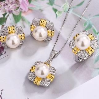【Jpqueen】優雅白色珍珠女款可調整戒指針式耳環項鍊(3款可選)