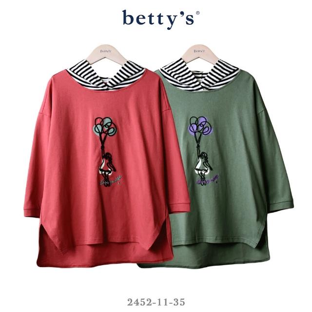 【betty’s 貝蒂思】氣球女孩條紋拼接連帽T-shirt(共二色)