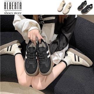 【Alberta】偏小 跟3cm 厚底德訓鞋 復古運動鞋 雙槓線條 休閒鞋 板鞋 學生鞋 2色