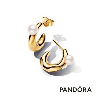 【Pandora 官方直營】淡水珍珠自然波紋耳環圈
