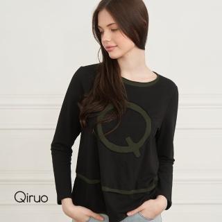 【Qiruo 奇若名品】秋冬專櫃黑色上衣2119A 簡約Q字母設計(M-2XL)