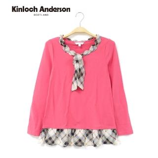 【Kinloch Anderson】格紋雪紡花領長袖上衣 金安德森女裝(KA0465304 桃紅/黑)