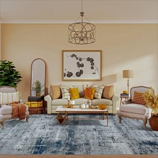 【SDL Home 山德力】斑駁風大地毯 300x400cm 青碧(藍色 客廳 大尺寸)