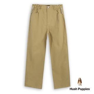 【Hush Puppies】女裝 長褲 素色品牌織帶腰鬆緊休閒寬褲(卡其色 / 44221103)