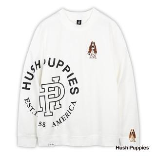 【Hush Puppies】男裝 T恤 簡約品牌英文印花刺繡狗長袖T恤(米白 / 44111109)
