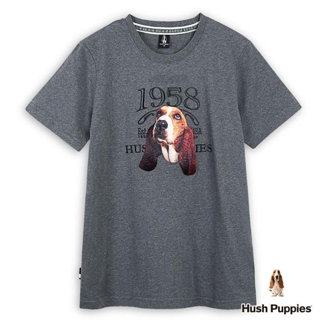 【Hush Puppies】男裝 T恤 素色造型文字品牌刺繡狗T恤(深灰 / 44111201)