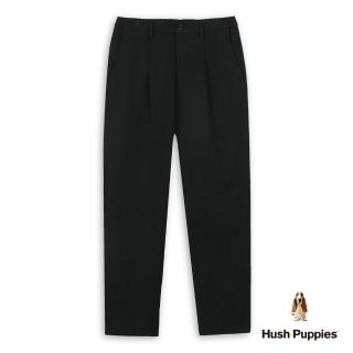 【Hush Puppies】男裝 長褲 素色後腰鬆緊彈力寬版錐形長褲(黑色 / 44121101)