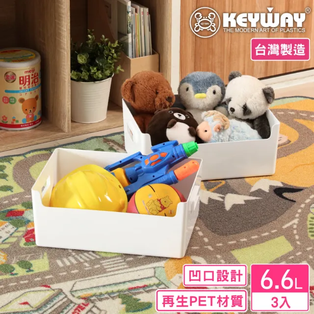 【KEYWAY 聯府】萊娜PET開放式置物盒6.6L-3入(Green made 收納盒 MIT台灣製造)