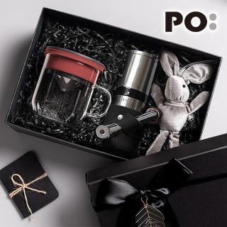 【PO:Selected】手沖咖啡玻璃杯禮盒組(不鏽鋼磨芯磨豆機/咖啡杯350ml/多色可選)