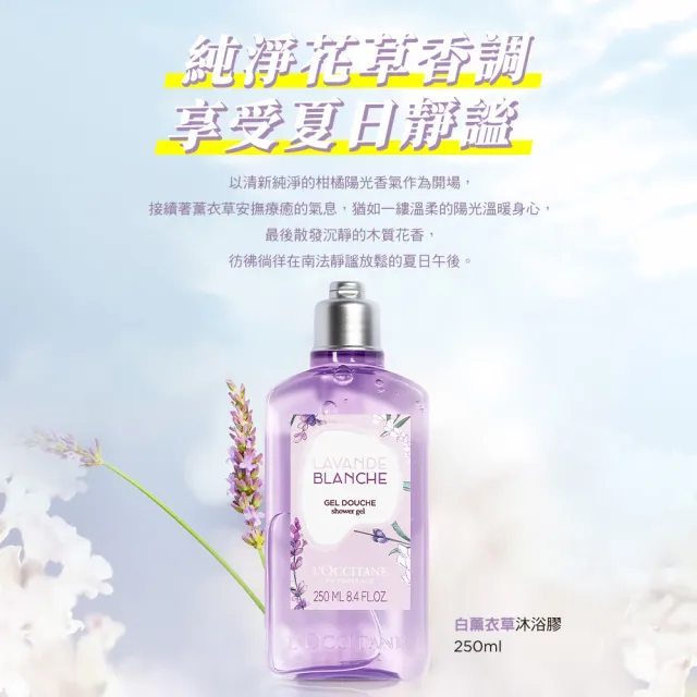 【L’Occitane 歐舒丹】官方直營 白薰衣草香氛組(白薰衣草淡香水50ml+白薰衣草沐浴膠75ml)