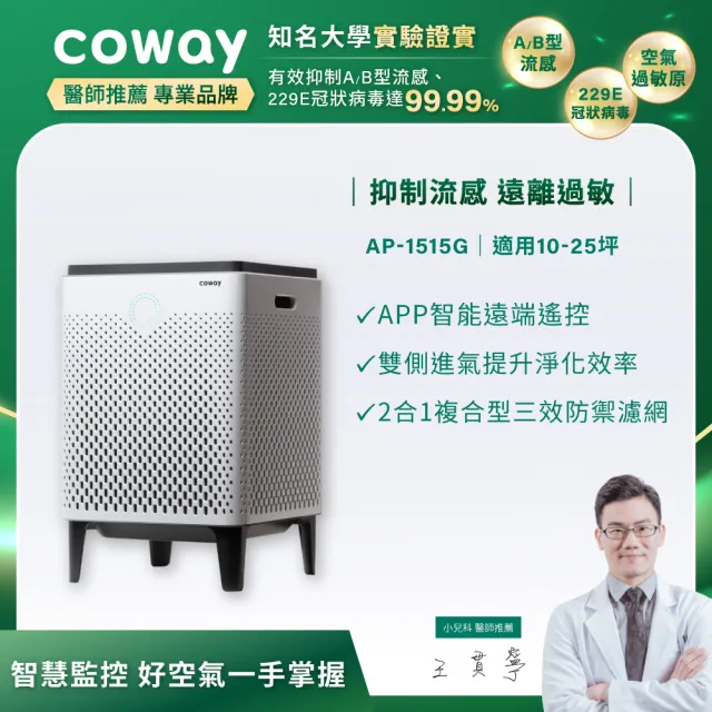 【Coway】10-25坪 急速除臭抗敏空氣清淨機 APP智能遠端遙控 AP-1515G