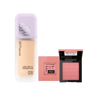 【MAYBELLINE 媚比琳】裸霧光持久水粉底35ml+FIT ME 漂染持色腮紅