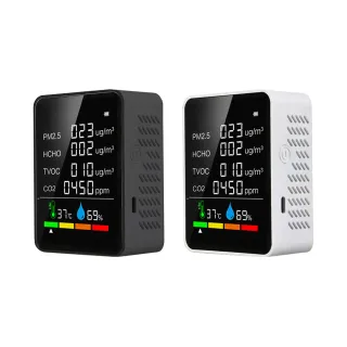 【REQIR】6合1空氣品質檢測儀溫溼度充電款(PM2.5/CO2/HOCO/TVOC)