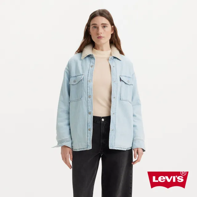 【LEVIS】女款 鋪毛翻領丹寧牛仔外套 熱賣單品 A7183-0010