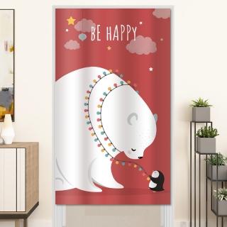 【BonBon naturel】北極熊與企鵝/紅-加厚穿桿式長門簾-88*150cm(門簾/風水簾/長門簾/免打孔穿桿門簾)