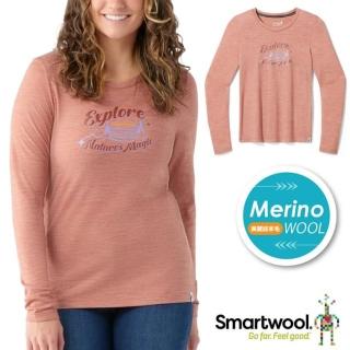 【SmartWool】女 美麗諾羊毛控溫塗鴉長Tee.圓領長袖上衣.T恤(SW017147-L38 霧棕色)