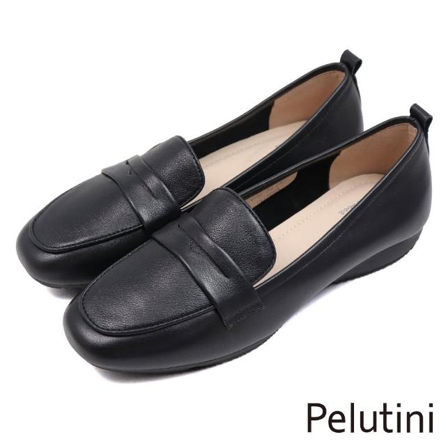 【Pelutini】經典休閒軟墊素面便士樂福鞋 黑色(431122W-BL)