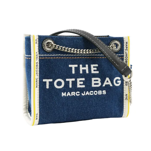 【MARC JACOBS 馬克賈伯】棉質牛仔布鏈帶肩背/斜背托特包(單寧藍)
