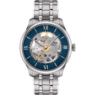 【TISSOT 天梭 官方授權】杜魯爾系列 80小時動力儲存雙鏤空機械錶-39mm 情人節 禮物(T1398361104800)