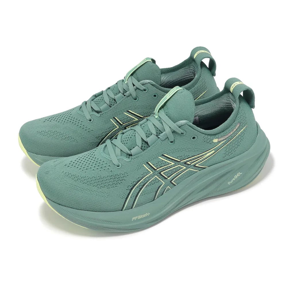 【asics 亞瑟士】慢跑鞋 GEL-Nimbus 26 男鞋 綠 黃 厚底 緩衝 運動鞋 亞瑟士(1011B794300)