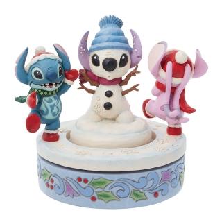 【Enesco】精品家飾 Disney 迪士尼 星際寶貝 史迪奇和安琪聖誕雪人旋轉居家擺飾