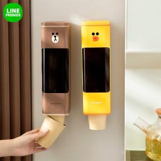 【LINE FRIENDS】熊大莎莉造型免打孔透明可視紙杯架(無痕貼取杯器 免釘 取杯架 紙杯收納)