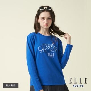 【ELLE ACTIVE】男女同款 印花塗鴉百搭長袖T恤-藍色(EA24A2F1702#36)
