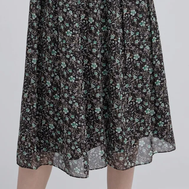 【ILEY 伊蕾】荷葉造型雪紡長洋裝(黑；M-XL；1243027424)