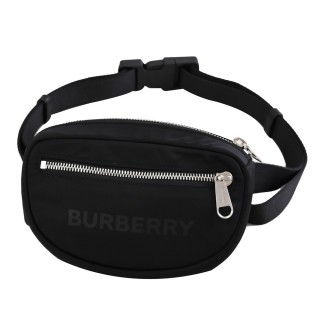 【BURBERRY 巴寶莉】經典品牌LOGO厚尼龍三用胸口包後揹包腰包(黑)
