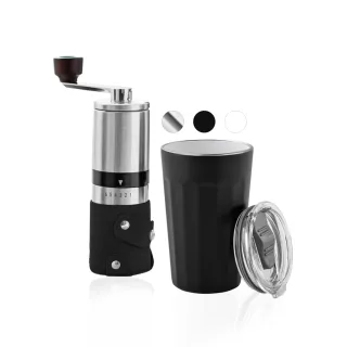 【PO:】不鏽鋼陶瓷塗層保溫咖啡杯組(棱角保溫杯460ml/不鏽鋼磨芯磨豆機)(多色可選)