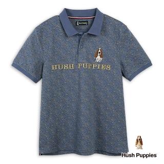 【Hush Puppies】男裝 POLO衫 滿版HP刺繡狗短袖POLO衫(灰藍 / 44101203)