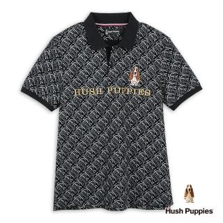 【Hush Puppies】男裝 POLO衫 滿版HP刺繡狗短袖POLO衫(黑色 / 44101203)