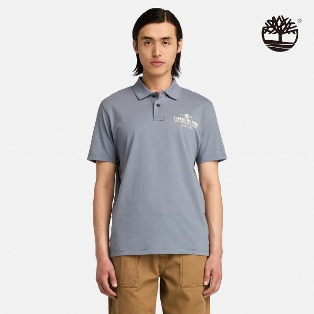 【Timberland】男款藍灰色休閒POLO衫(A441U073)