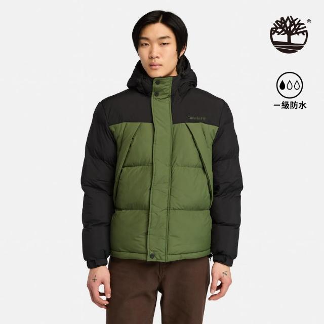 【Timberland】男款黑綠色拼接防潑水保暖外套(A6653EIO)