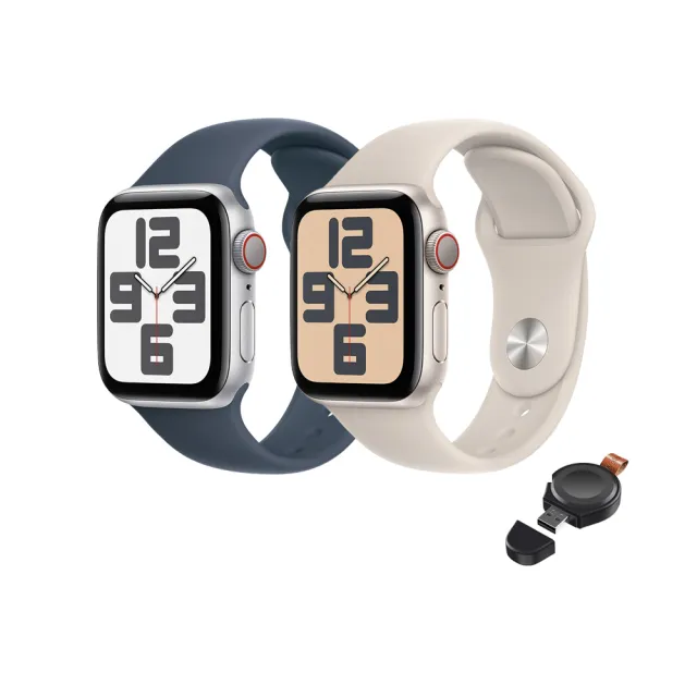 無線充電器組【Apple】Apple Watch SE 2024 GPS+行動網路 40mm(鋁金屬錶殼搭配運動型錶帶)